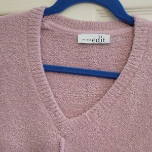 Natori Pink V-Neck Sweater Soft Knit